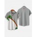 Gray & White Stitching Coconut Tree Printing Men's Short Sleeve Shirt