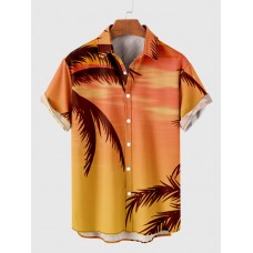Full-Print Burning Nightfall and Coconut Trees Printing Men's Short Sleeve Shirt