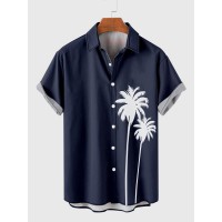 Retro Coconut Trees Printing Men's Short Sleeve Shirt