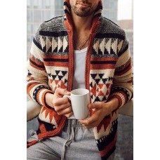 Men's Casual Jacquard Cardigan Coat Long Sleeve Lapel Loose Sweater