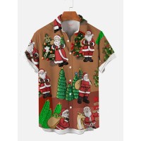 Summer Christmas Santa Claus and Gifts, Christmas Trees Printing Men's Short Sleeve Shirt