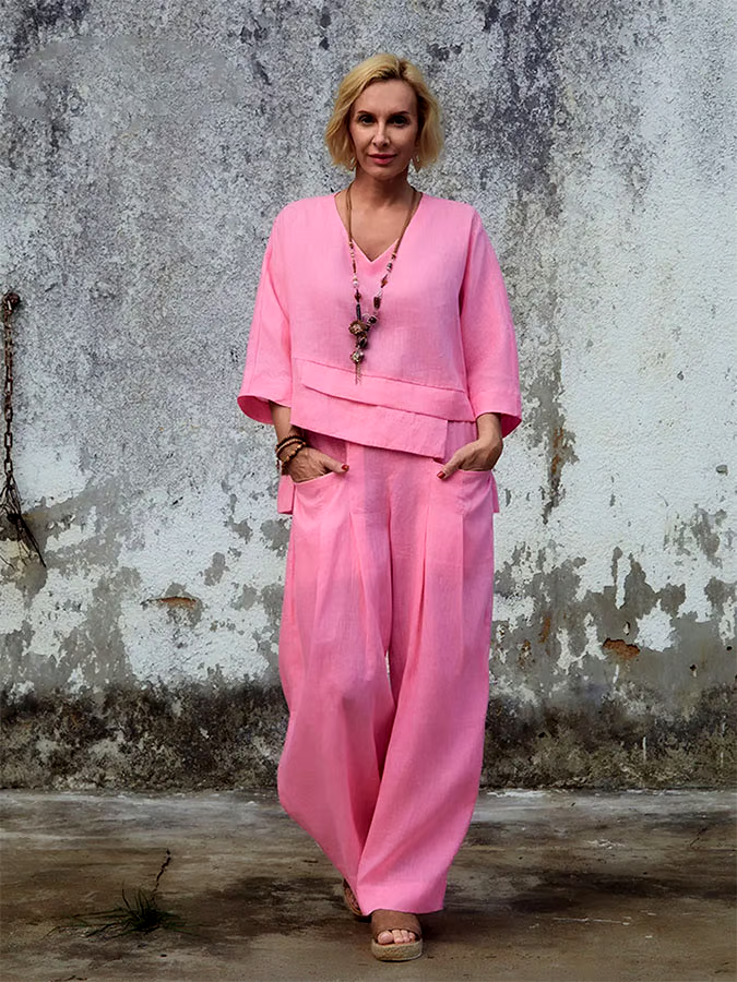 Women'S Casual Solid Color Irregular Cotton And Linen Suit Women'S Casual Solid Color Irregular Cotton And Linen Suit