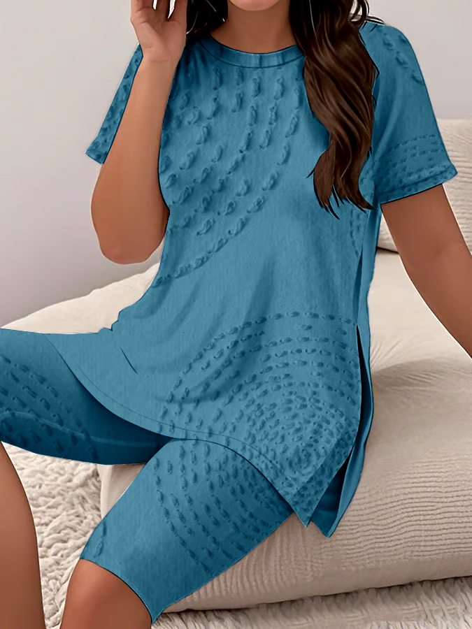 Women's Casual Round Neck  Print Short Sleeve T-Shirt Shorts Set Women's Casual Round Neck  Print Short Sleeve T-Shirt Shorts Set