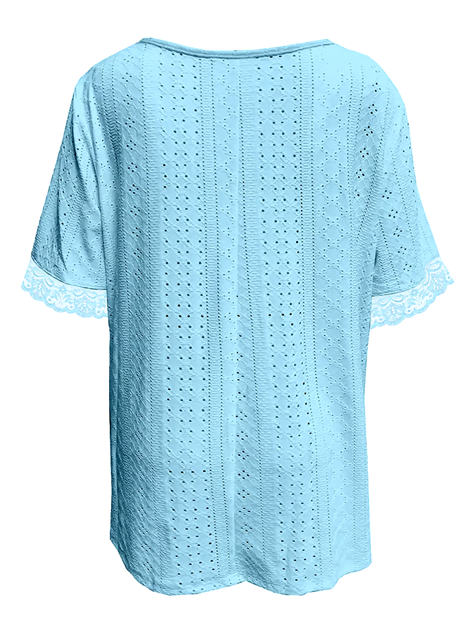 Women's solid color V-neck loose short-sleeved pleated T-shirt Women's solid color V-neck loose short-sleeved pleated T-shirt