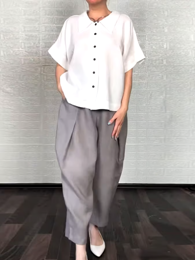 Women'S Casual Solid Color Cotton And Linen Shirt Pants Set Women'S Casual Solid Color Cotton And Linen Shirt Pants Set
