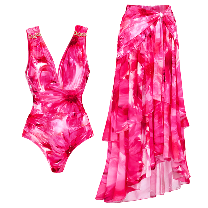 Floral Printed Halter One piece Swimsuit Set Floral Printed Halter One piece Swimsuit Set
