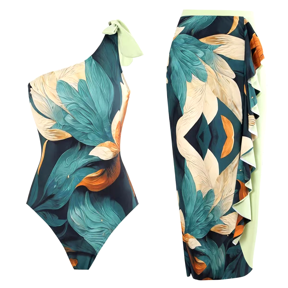 One Shoulder Chiffon Swimsuit Set One Shoulder Chiffon Swimsuit Set