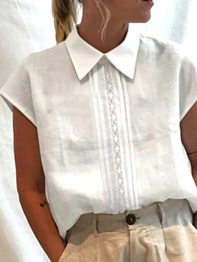 Women's Casual Solid Color Lace Stitching Lapel Shirt Women's Casual Solid Color Lace Stitching Lapel Shirt