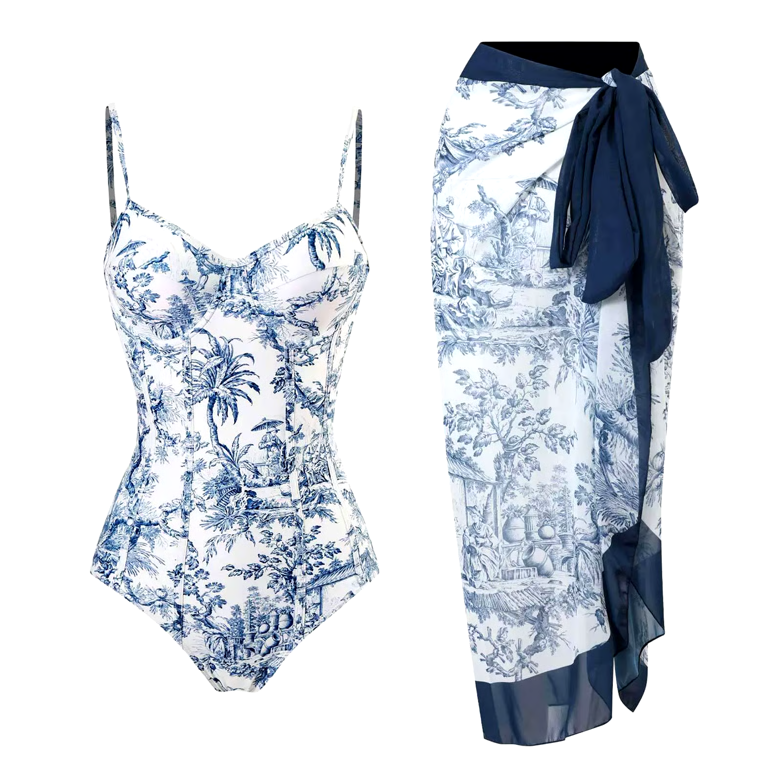 Pastoral Sketch Blue Swimsuit Set Pastoral Sketch Blue Swimsuit Set
