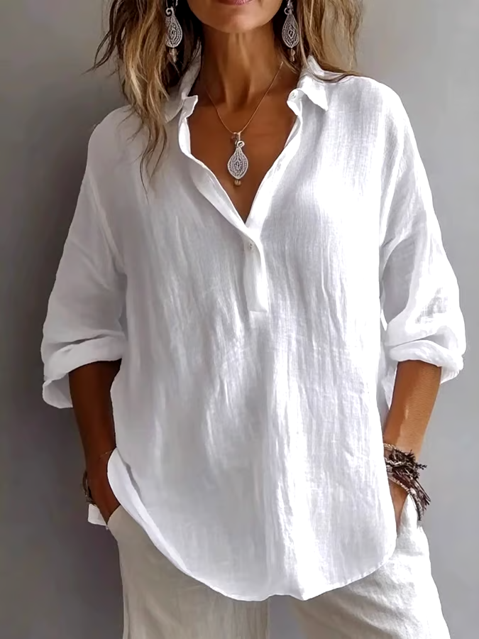 Women's Casual Solid Color Loose Long Sleeve Linen Lapel Shirt Women's Casual Solid Color Loose Long Sleeve Linen Lapel Shirt