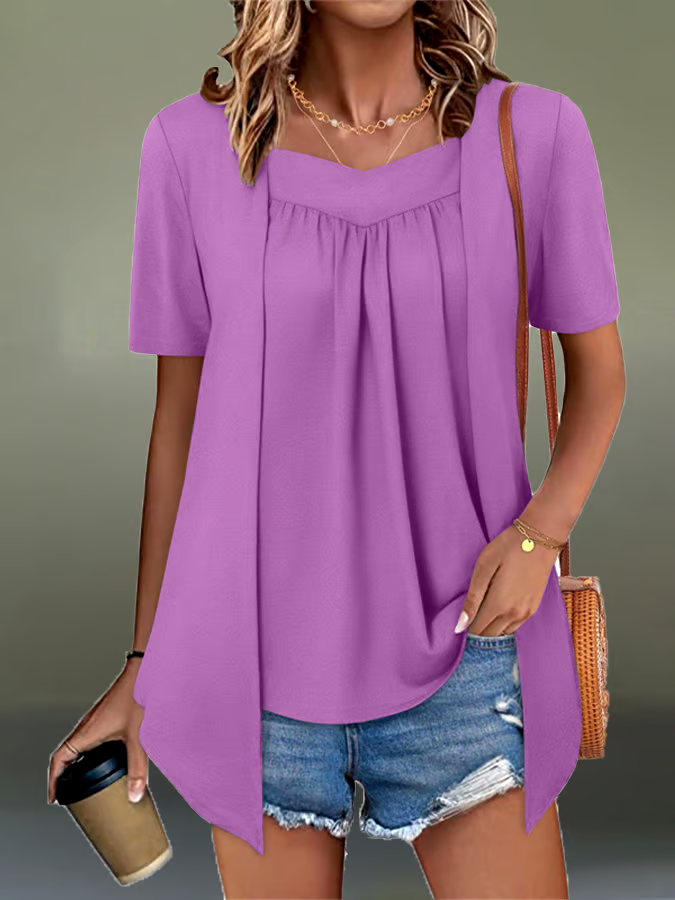 Women'S Casual Fashion Loose Fake Two-Piece Short-Sleeved Top Women'S Casual Fashion Loose Fake Two-Piece Short-Sleeved Top