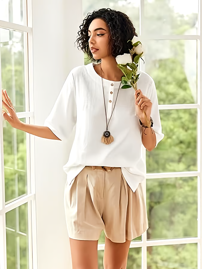 Women's Summer Cotton&Linen Short-Sleeved T-Shirt Women's Summer Cotton&Linen Short-Sleeved T-Shirt