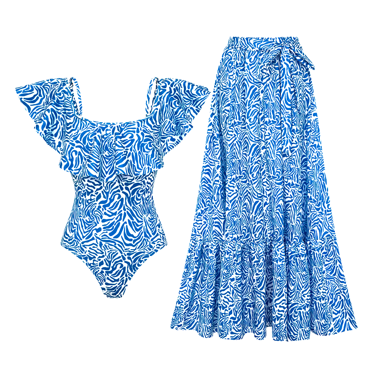 Ruffle Printed One Piece  Swimsuit Set Ruffle Printed One Piece  Swimsuit Set