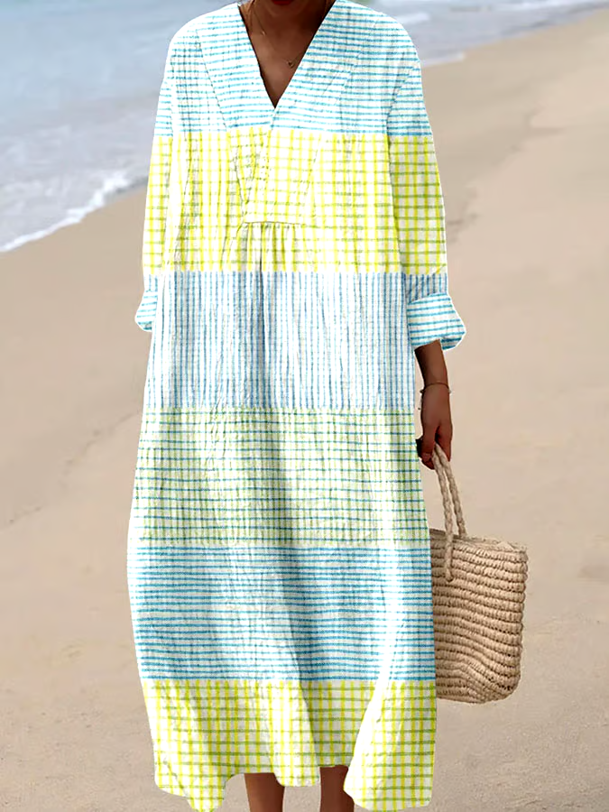 Women's Casual Plaid Loose Long Sleeve Dress Women's Casual Plaid Loose Long Sleeve Dress