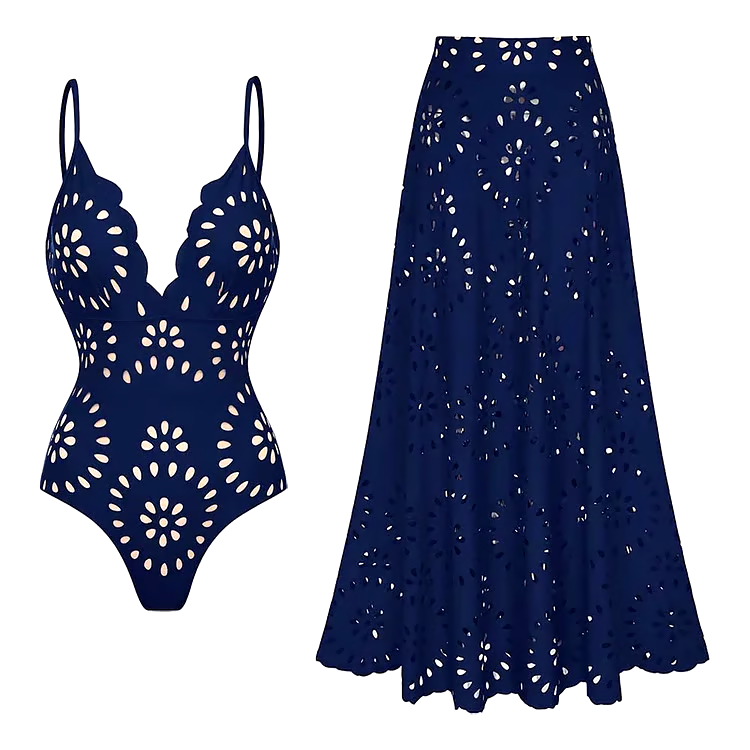 Laser Cutting Flower Hollow Flared Skirt Swimsuit Laser Cutting Flower Hollow Flared Skirt Swimsuit
