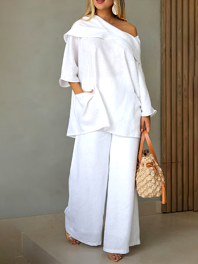 Women's Casual Solid Color  Long Sleeve Tops and Pants Cotton Two-piece Set Women's Casual Solid Color  Long Sleeve Tops and Pants Cotton Two-piece Set