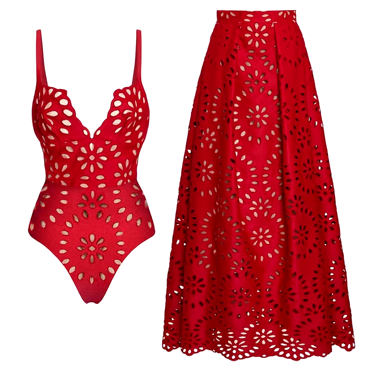 DBVACAY Laser Cutting Flower Hollow Flared Skirt Swimsuit Set DBVACAY Laser Cutting Flower Hollow Flared Skirt Swimsuit Set