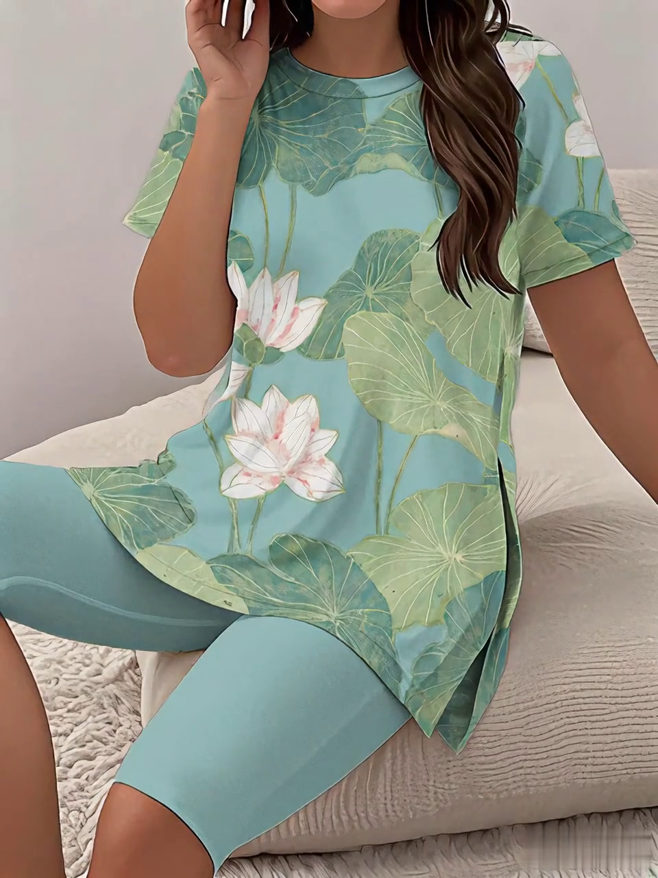 Women's Casual Round Neck  Print Short Sleeve T-Shirt Shorts Set Women's Casual Round Neck  Print Short Sleeve T-Shirt Shorts Set
