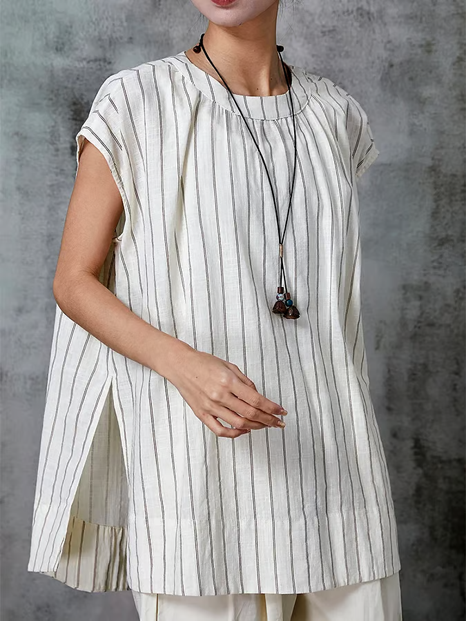 Summer Women's Striped Cotton&Linen Vest Summer Women's Striped Cotton&Linen Vest