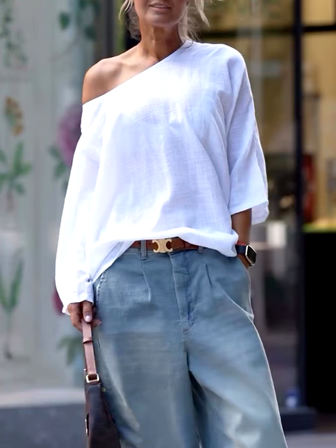Women'S Casual Solid Color Off-Shoulder Loose Top Women'S Casual Solid Color Off-Shoulder Loose Top