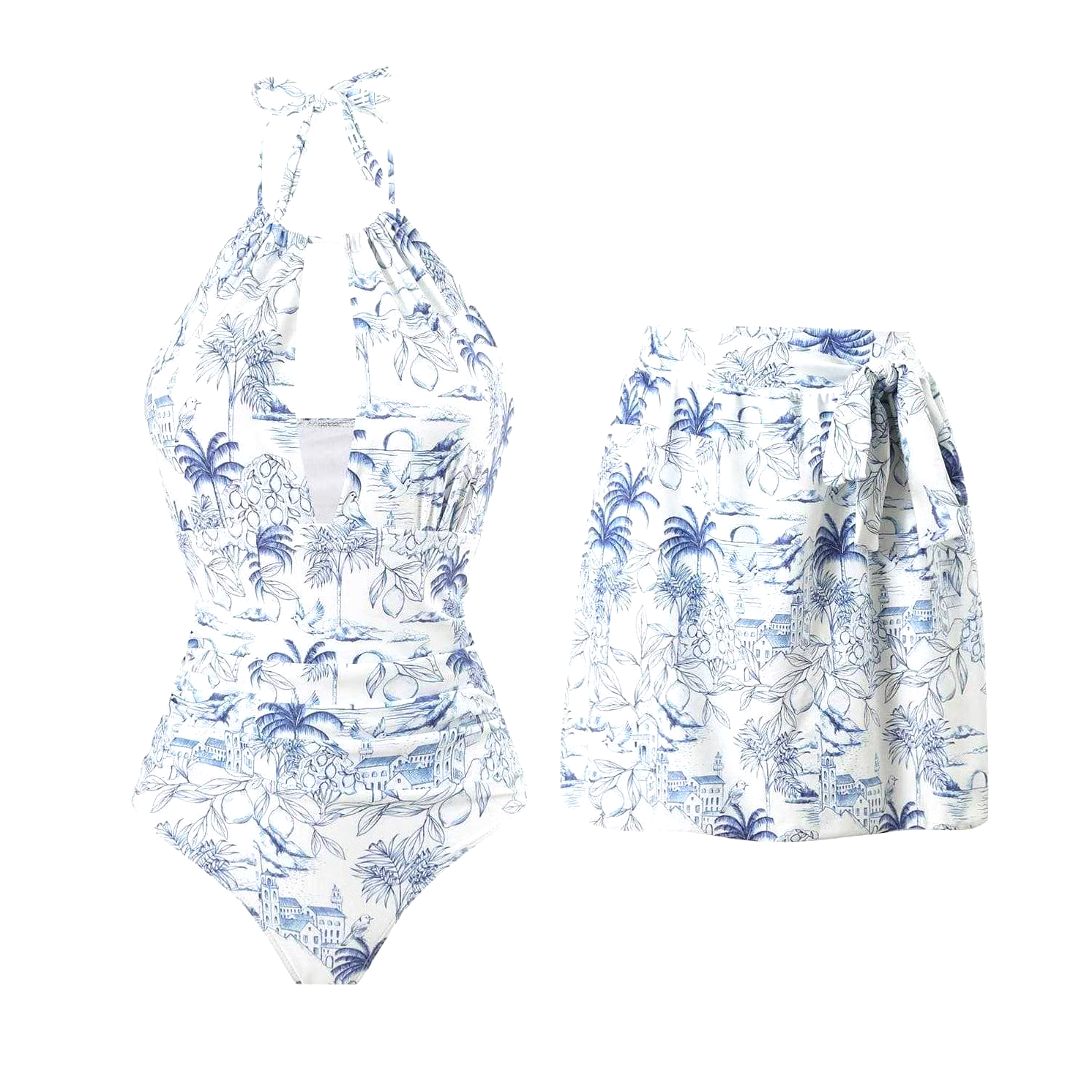 Hollowout Print Two Piece Swimsuit Set Hollowout Print Two Piece Swimsuit Set