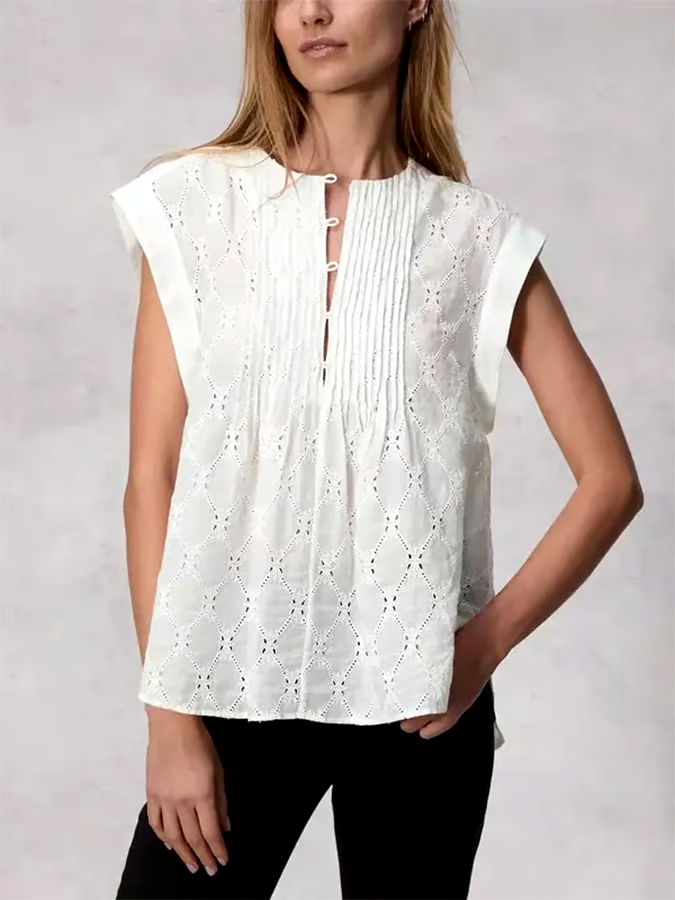 Women's Sleeveless Cotton&Linen Hollow Vest Women's Sleeveless Cotton&Linen Hollow Vest