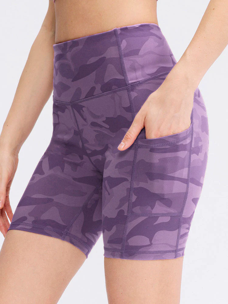 Pocket Stretch Quick-dry Purple Camouflage Yoga Shorts Pocket Stretch Quick-dry Purple Camouflage Yoga Shorts