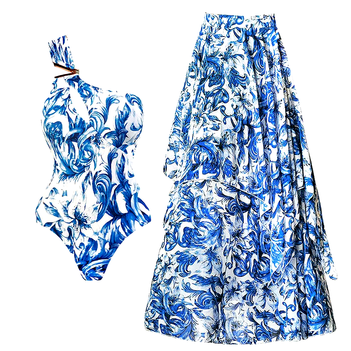 Floral Print Long Sleeves Tow Piece Swimsuit Set Floral Print Long Sleeves Tow Piece Swimsuit Set