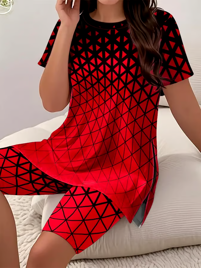 Women'S Casual Round Neck Contrast Color Short Sleeve T-Shirt Shorts Set Women'S Casual Round Neck Contrast Color Short Sleeve T-Shirt Shorts Set