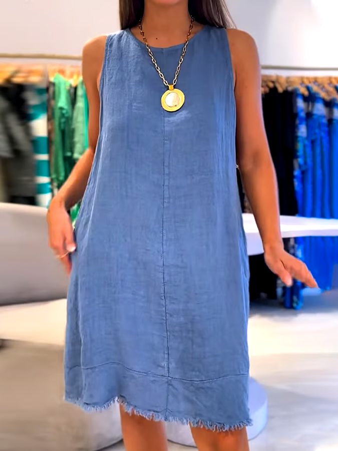 Women's Casual Solid Color Round Neck Sleeveless Splicing Dress Women's Casual Solid Color Round Neck Sleeveless Splicing Dress