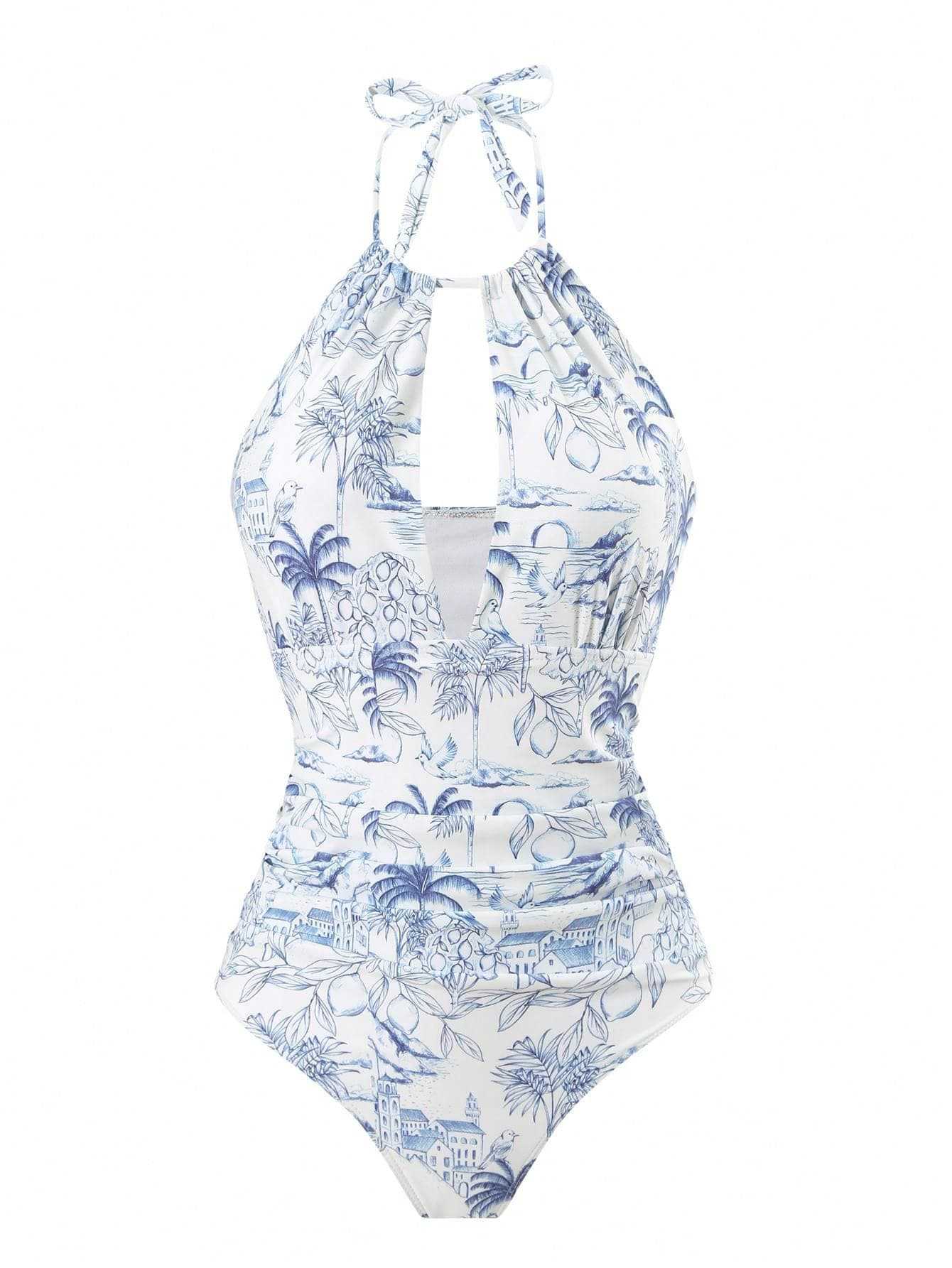 Hollowout Print Two Piece Swimsuit Set Hollowout Print Two Piece Swimsuit Set