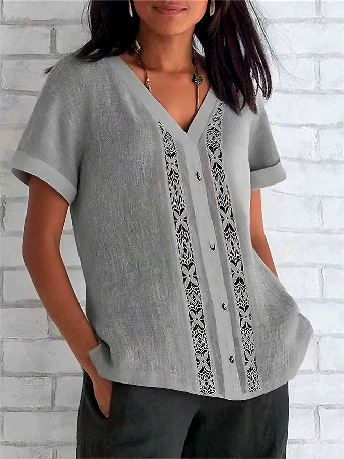 Women'S Casual Featured Patchwork Top Shirt Women'S Casual Featured Patchwork Top Shirt