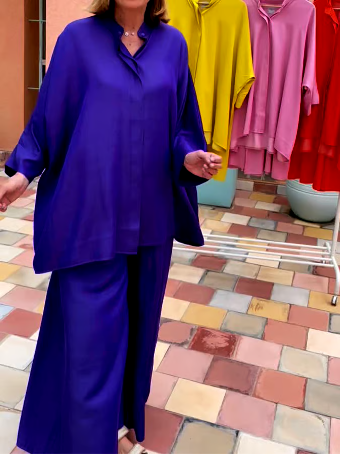 Women'S Solid Color Round Neck Loose Casual Trousers Two-Piece Set Women'S Solid Color Round Neck Loose Casual Trousers Two-Piece Set
