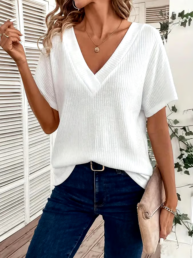 Women's Casual Loose V-neck Solid Color T-Shirt Women's Casual Loose V-neck Solid Color T-Shirt