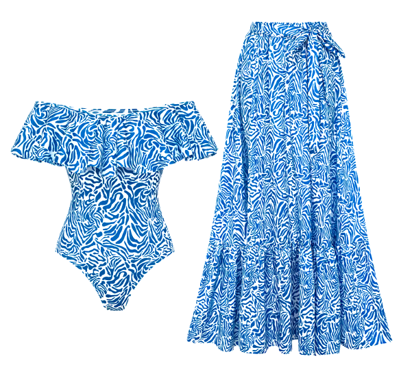 Ruffle Printed One Piece  Swimsuit Set Ruffle Printed One Piece  Swimsuit Set
