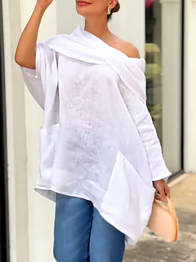 Women's Casual Solid Color Long Sleeve Cotton and Linen Top Women's Casual Solid Color Long Sleeve Cotton and Linen Top