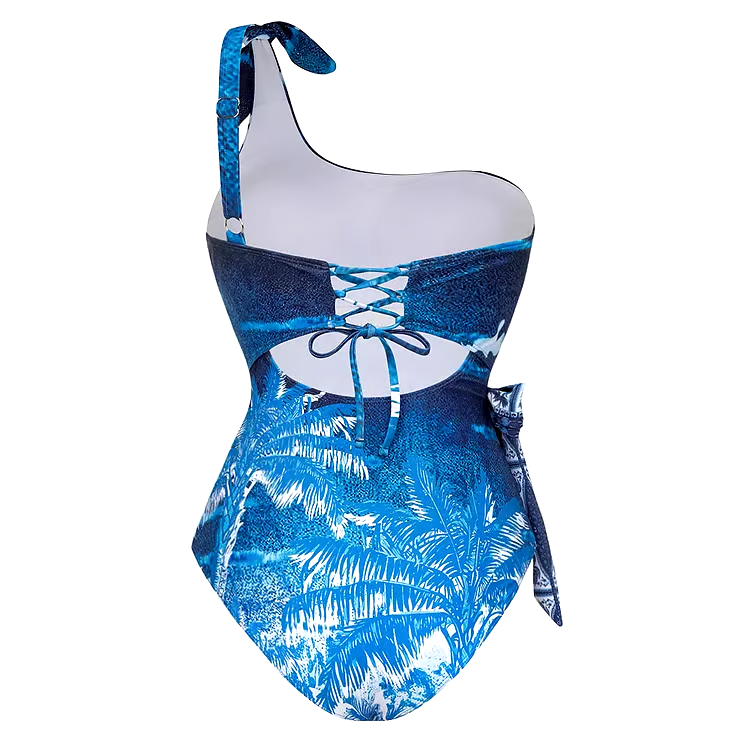 One Shoulder Print One Piece Swimsuit Set One Shoulder Print One Piece Swimsuit Set