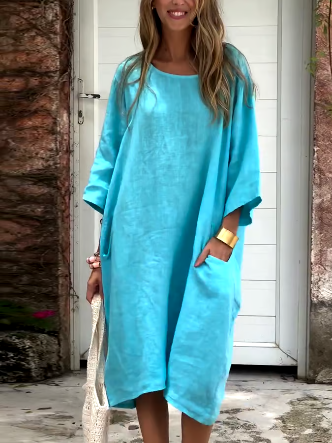 Women'S Casual Solid Color Loose Cotton And Linen Dress Women'S Casual Solid Color Loose Cotton And Linen Dress
