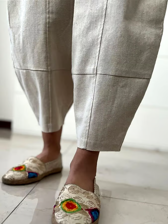 Women's Casual Solid Color Elastic Waist Cotton and Linen Trousers Women's Casual Solid Color Elastic Waist Cotton and Linen Trousers