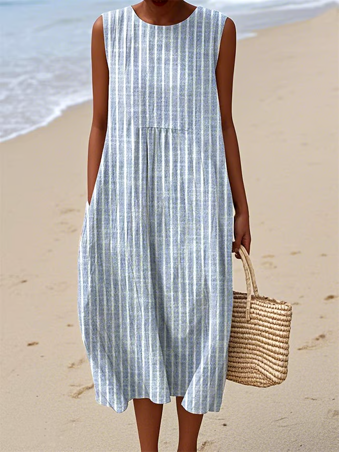 Women's Casual Striped Graphic Print Sleeveless Dress Women's Casual Striped Graphic Print Sleeveless Dress