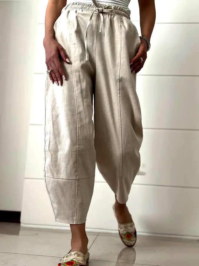 Women's Casual Solid Color Elastic Waist Cotton and Linen Trousers Women's Casual Solid Color Elastic Waist Cotton and Linen Trousers