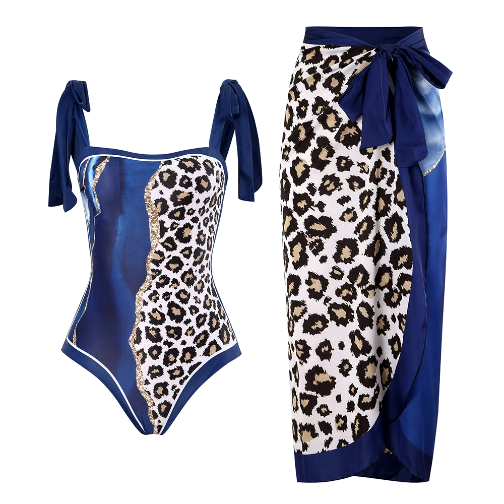 Blue Marble Lleopard Pprint Swimsuit Set Blue Marble Lleopard Pprint Swimsuit Set