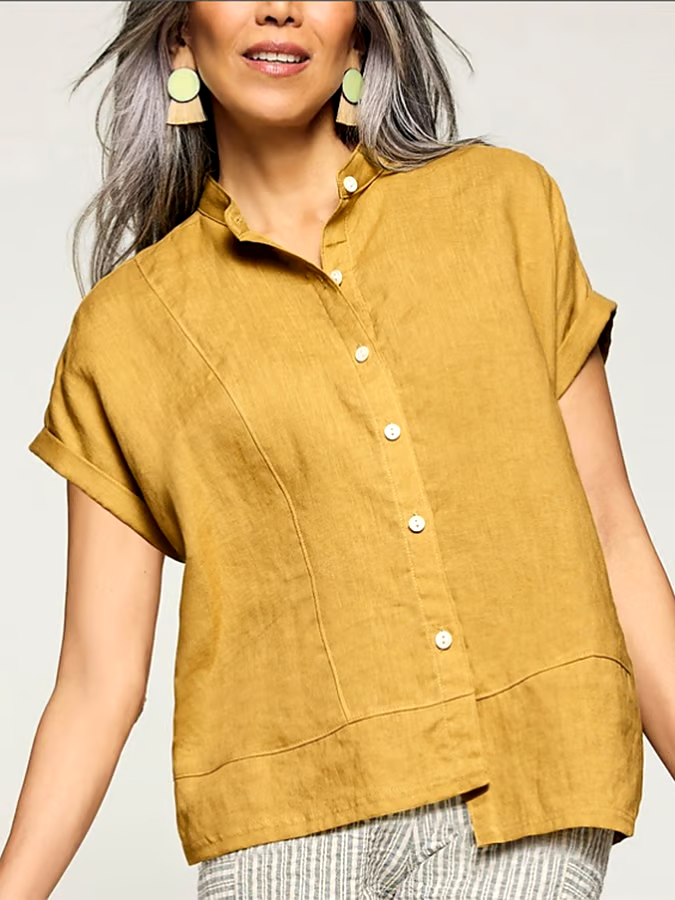 Women's Cotton&Linen Irregular Hem Shirt Women's Cotton&Linen Irregular Hem Shirt