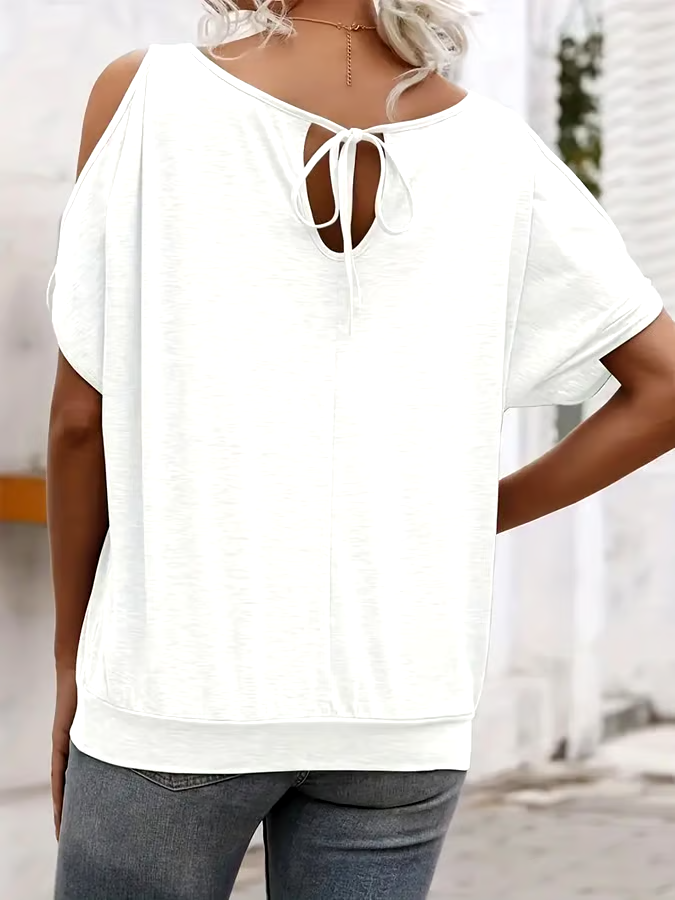 Women's Casual Solid Color Off Shoulder Round Neck T-Shirt Women's Casual Solid Color Off Shoulder Round Neck T-Shirt