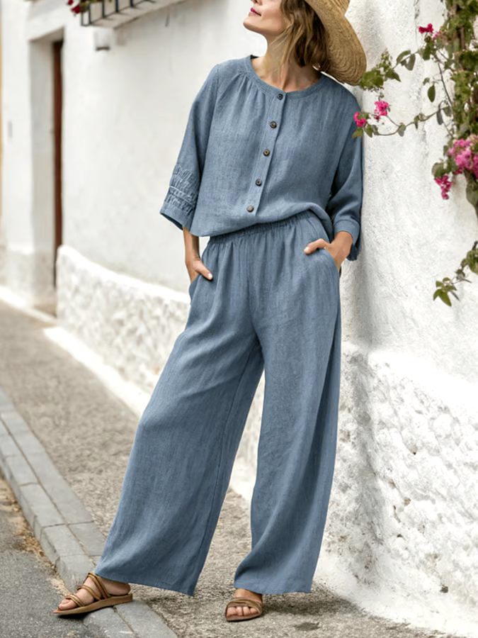 Women'S Loose Solid Color Wide Leg Pants Suit Women'S Loose Solid Color Wide Leg Pants Suit