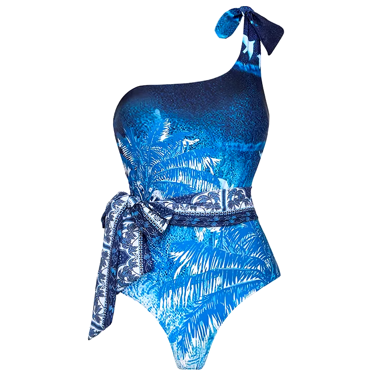 One Shoulder Print One Piece Swimsuit Set One Shoulder Print One Piece Swimsuit Set