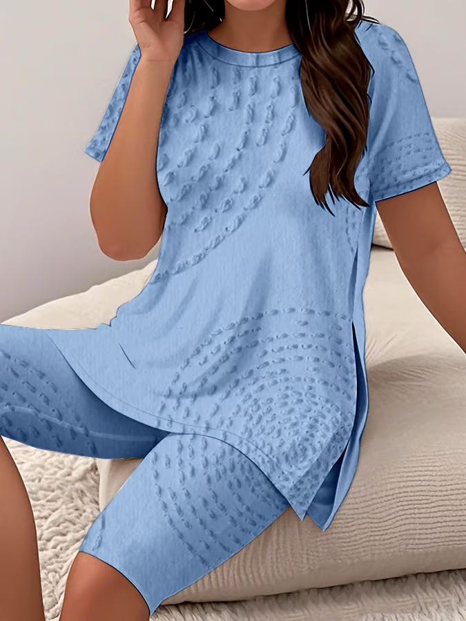 Women's Casual Round Neck  Print Short Sleeve T-Shirt Shorts Set Women's Casual Round Neck  Print Short Sleeve T-Shirt Shorts Set